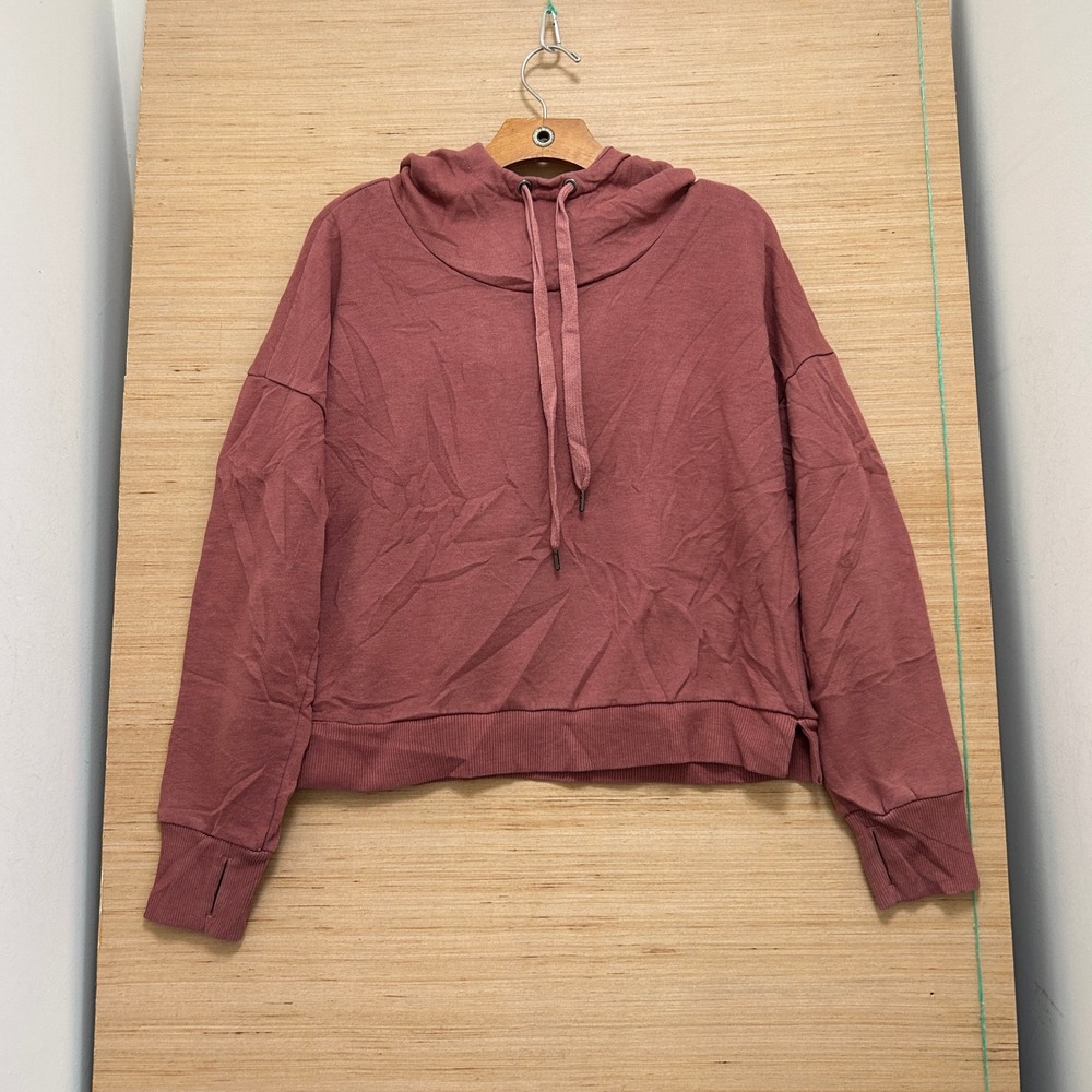 90 Degree by Reflex Womens XL Mauve Rose Pullover Hoodie Thumbholes Cropped Fit